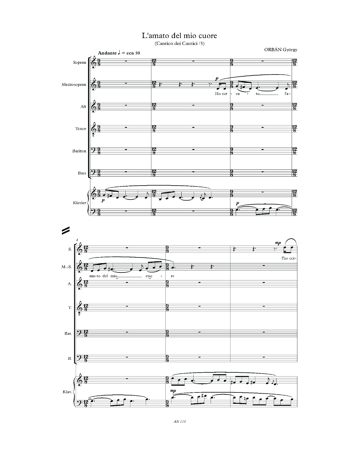 György Orbán: L'amato del mio cuore (SMsATBB, piano)