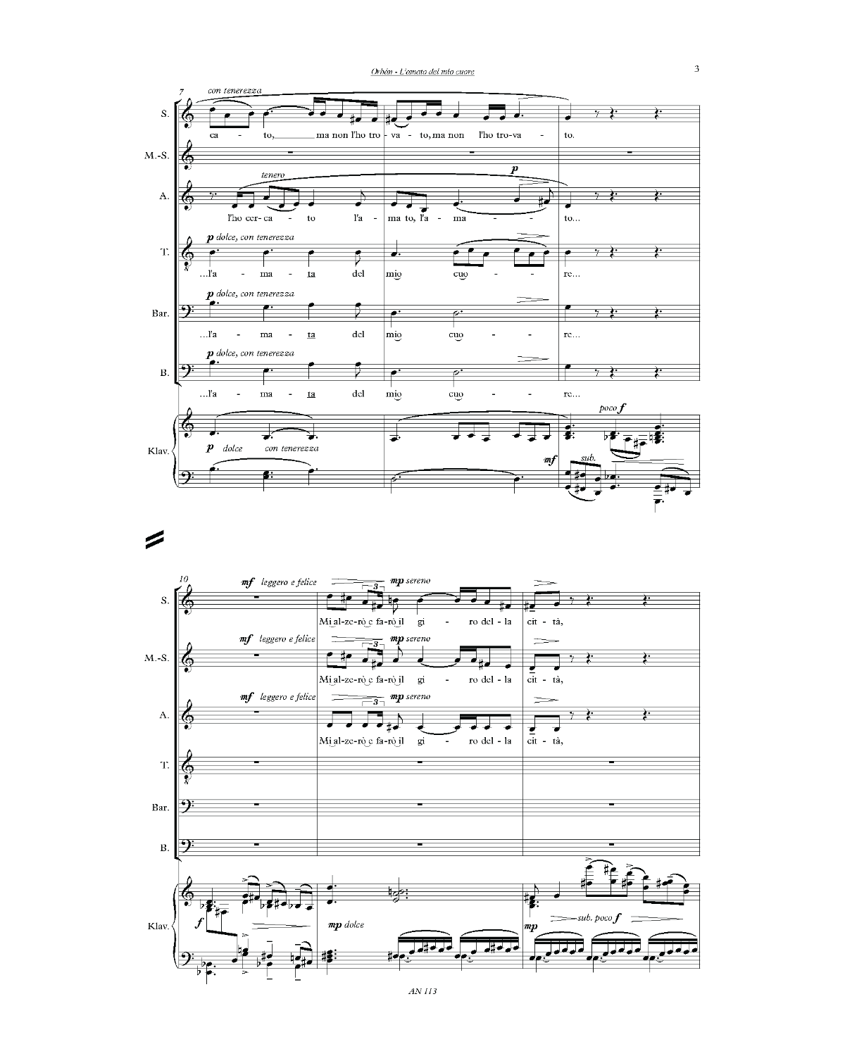 György Orbán: L'amato del mio cuore (SMsATBB, piano)