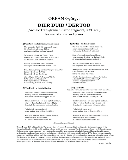 György Orbán: Dier Duid / Der Tod (SMsATBB, piano)
