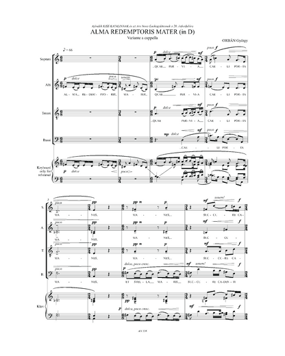 György Orbán: Alma redemptoris mater in D (SATB, piano)