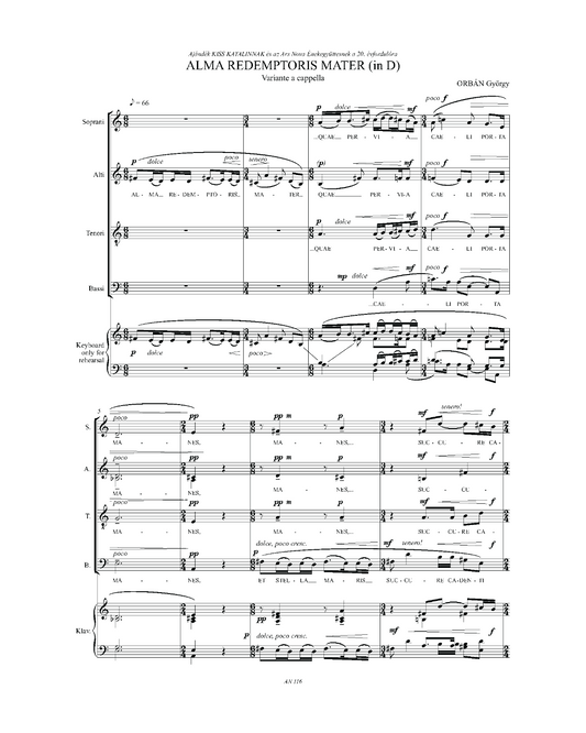 György Orbán: Alma redemptoris mater in D (SATB, piano)
