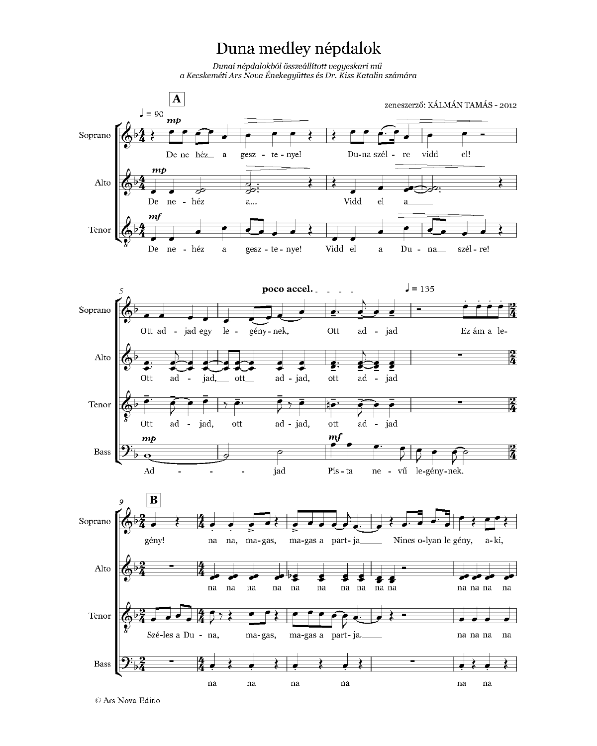 Tamás Kálmán: Duna medley folk songs (SATB)