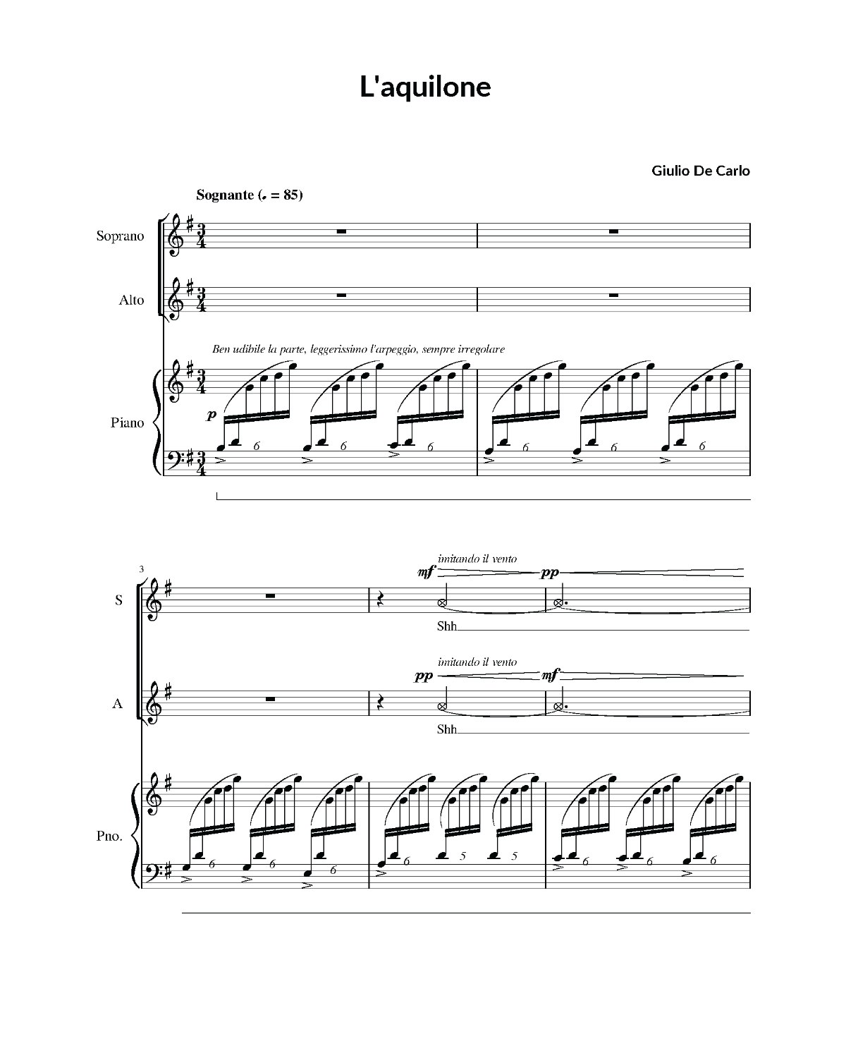 Guilio De Carlo: L'aquilone (SA, piano)