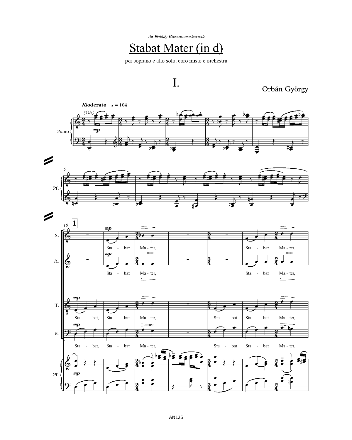 György Orbán: Stabat Mater in D - Vocal score (SATB)