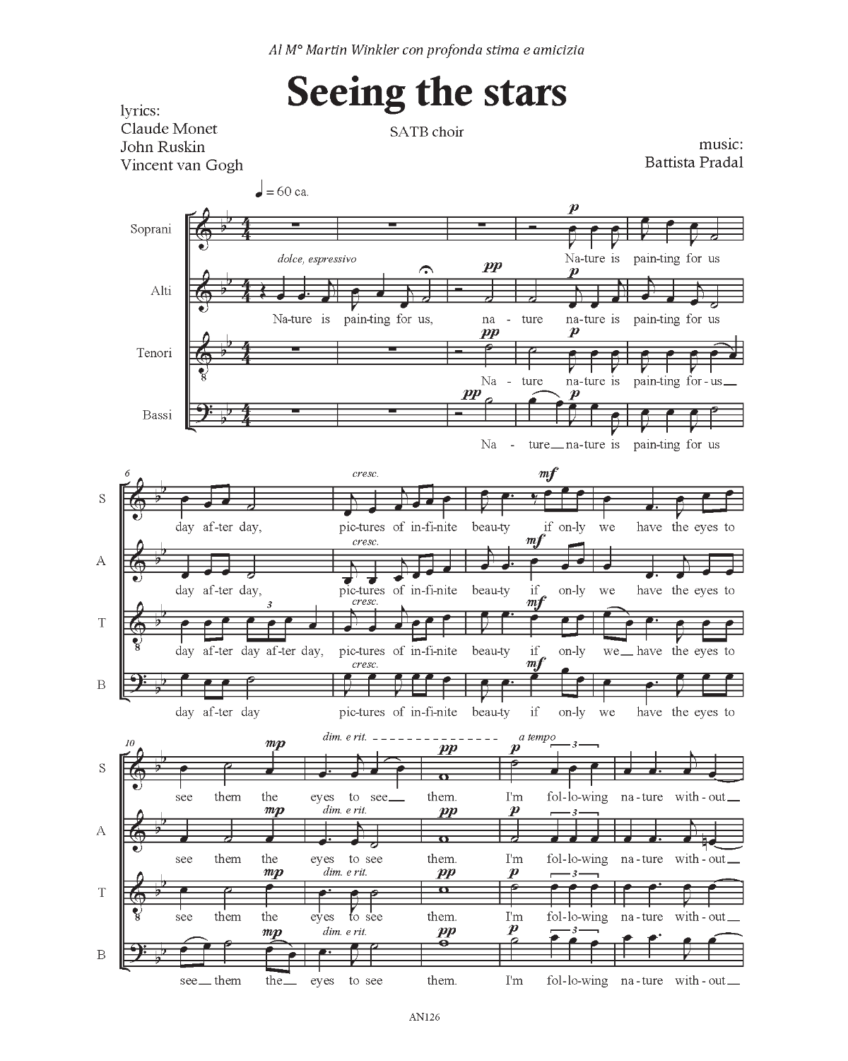 Battista Pradal: Seeing the stars (SATB)