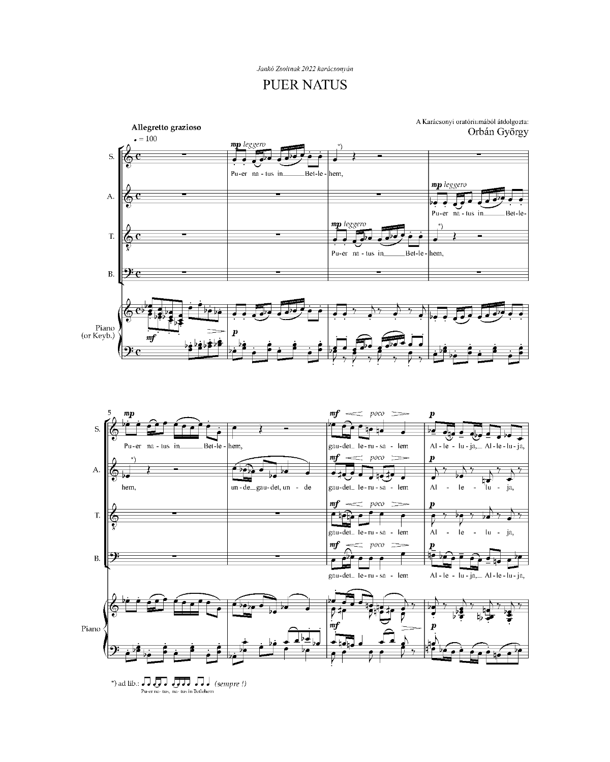 György Orbán: Puer Natus (SATB, piano)