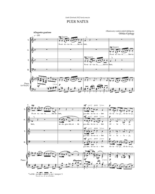 György Orbán: Puer Natus (SATB, piano)