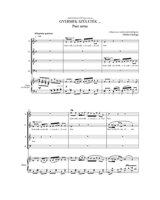 György Orbán: Gyermek születék (SATB, piano)