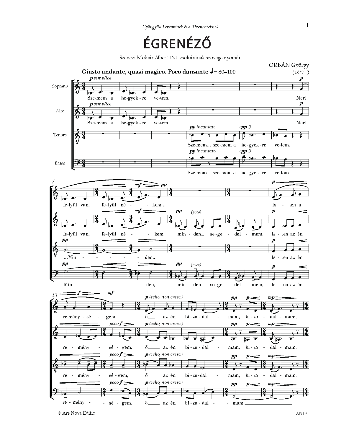 György Orbán: Égrenéző (SATB)