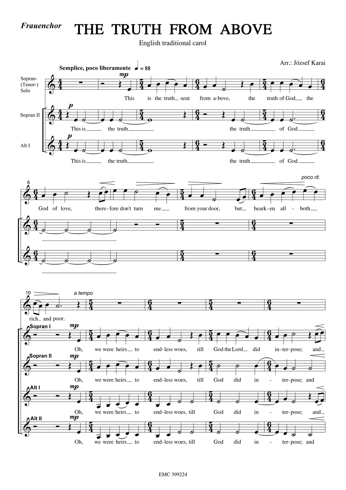 József Karai: The Truth from Above (SSA, piano)