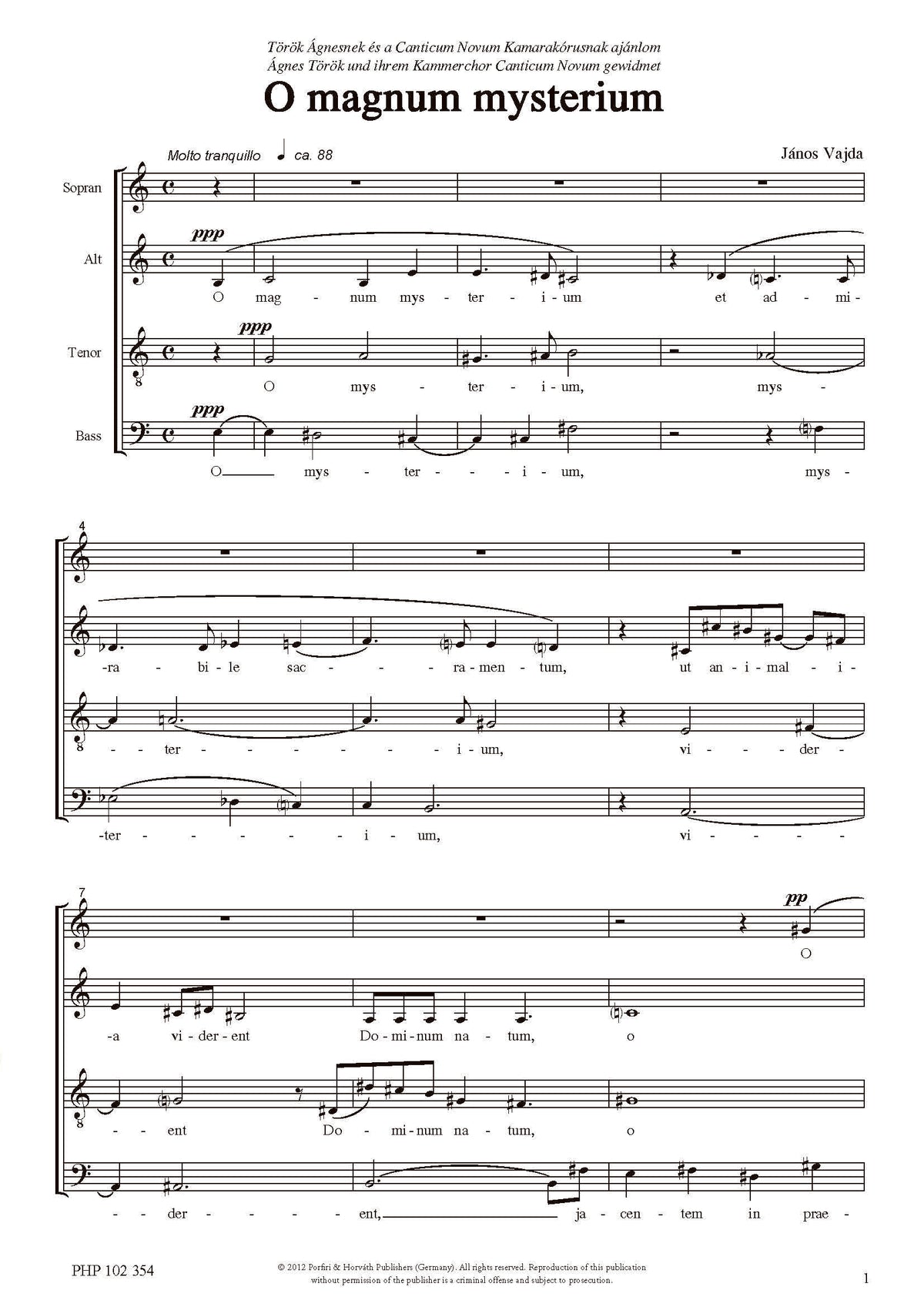 János Vajda: O magnum mysterium (SATB)
