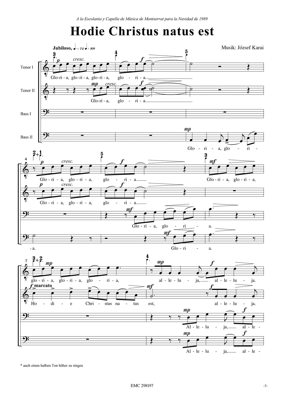 Karai József: Hodie Christus natus est (TTBB)