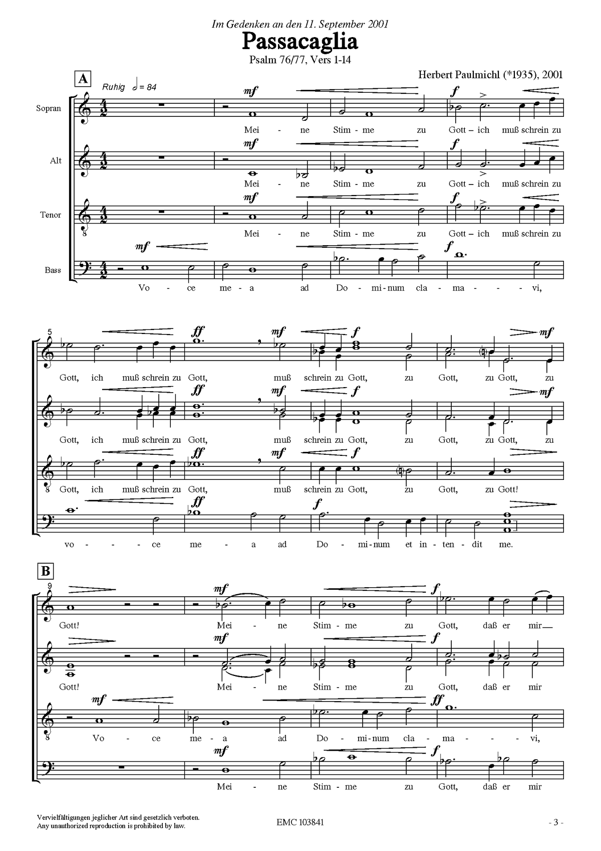 Herbert Paulmichl: Passacaglia (SATB)