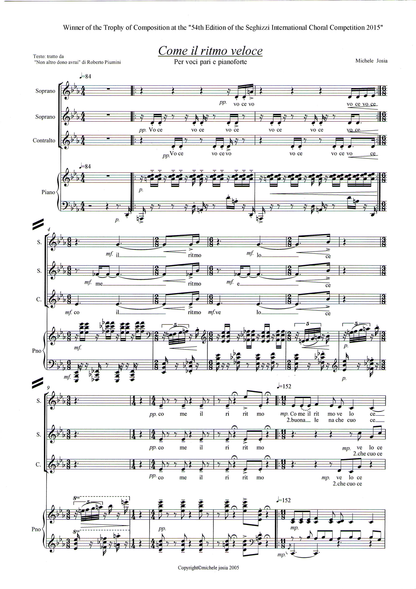 Michele Josia: Come il ritmo veloce (equal voices, piano)