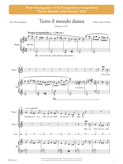 Paolo Orlandi: Tutto il mondo danza (egyneműkar, zongora, tamburin)