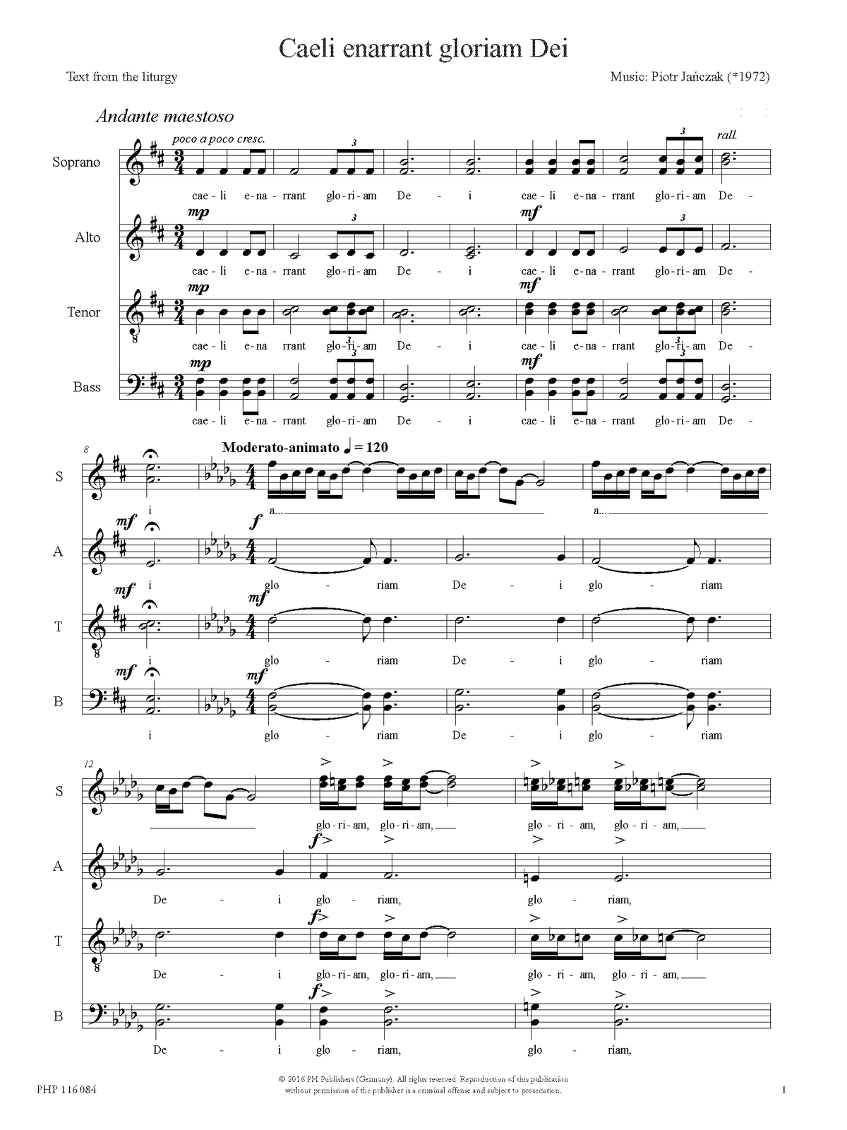 Piotr Jańczak: Caeli enarrant gloriam Dei (SATB)