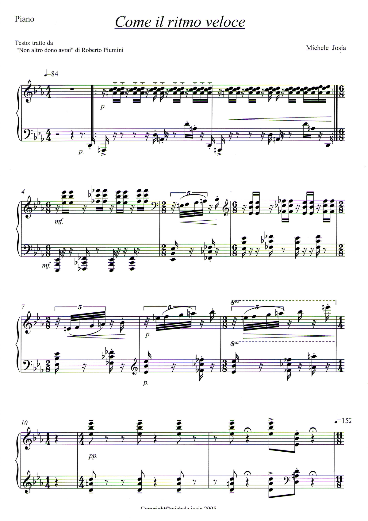 Michele Josia: Come il ritmo veloce (equal voices, piano)