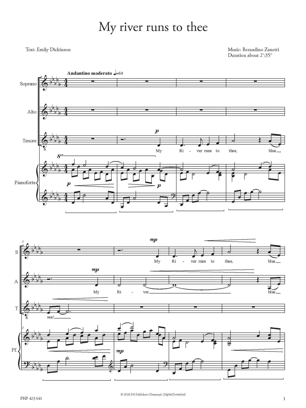 Bernardino Zanetti: My River Runs to Thee (SAT, zongora)