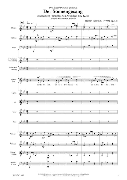 Herbert Paulmichl: Der Sonnengesang (SATB, soprano solo, orchestra)