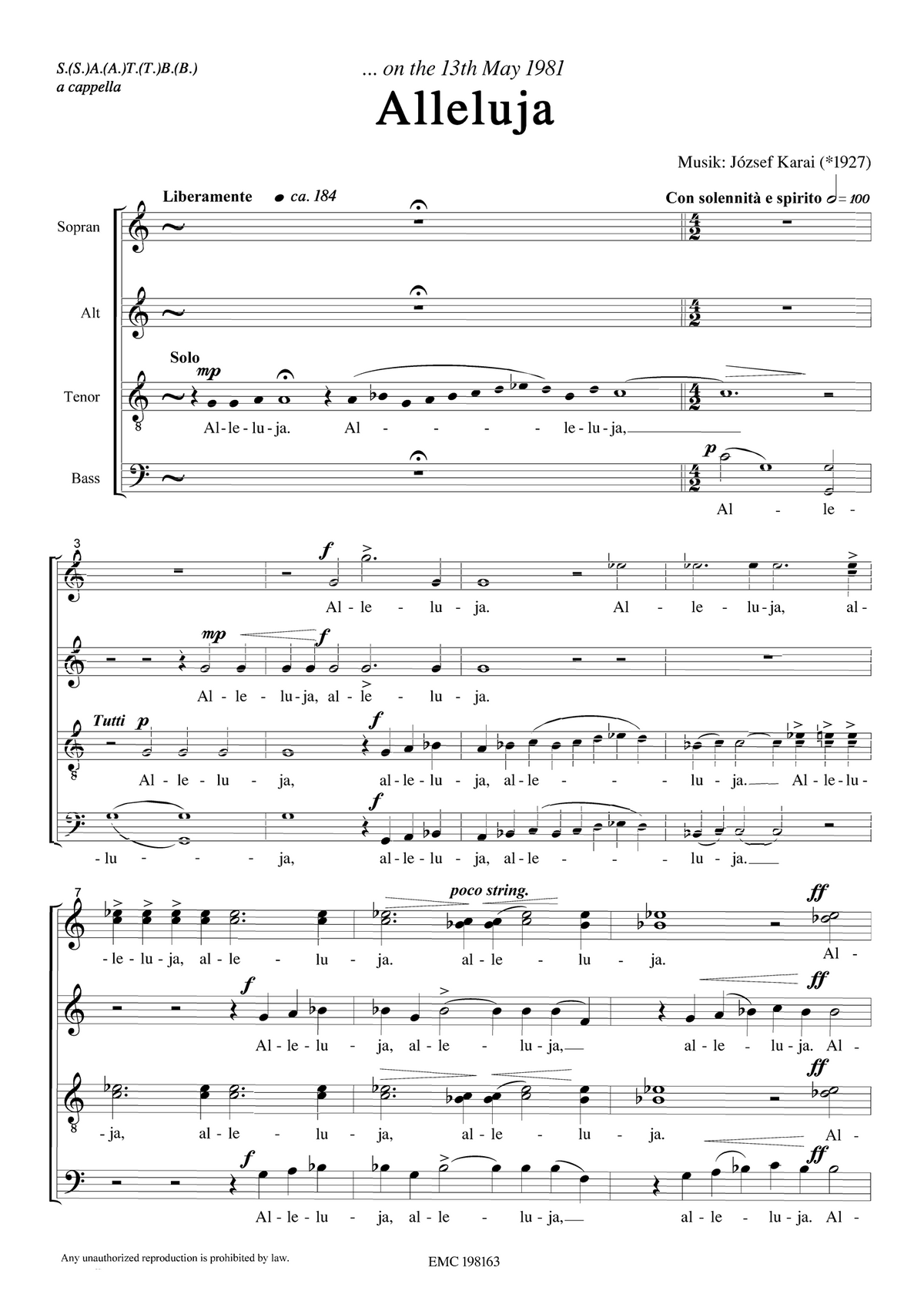 Karai József: Alleluia (SATB)