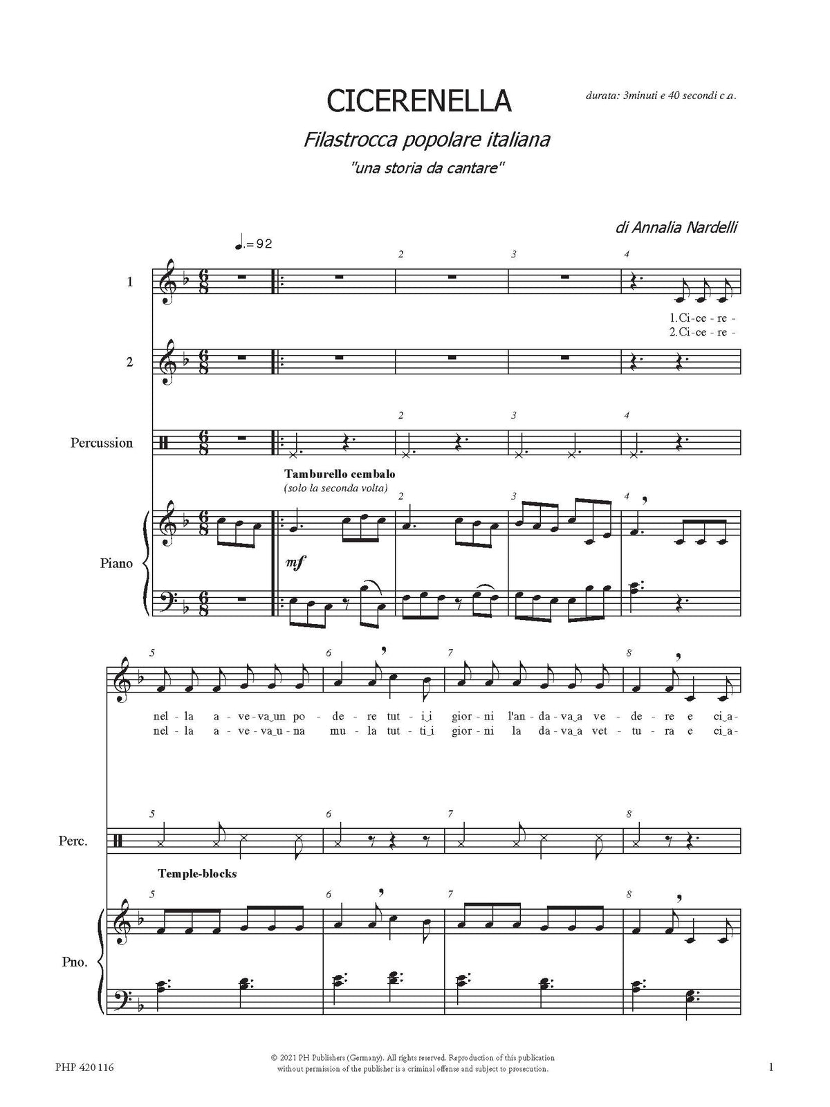 Annalia Nardelli: Cicerenella (SA, zongora, ütőhangszer)