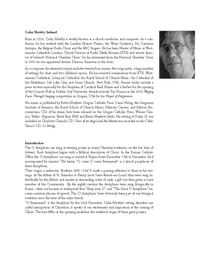 Colin Mawby: O Emmanuel (TTBB)