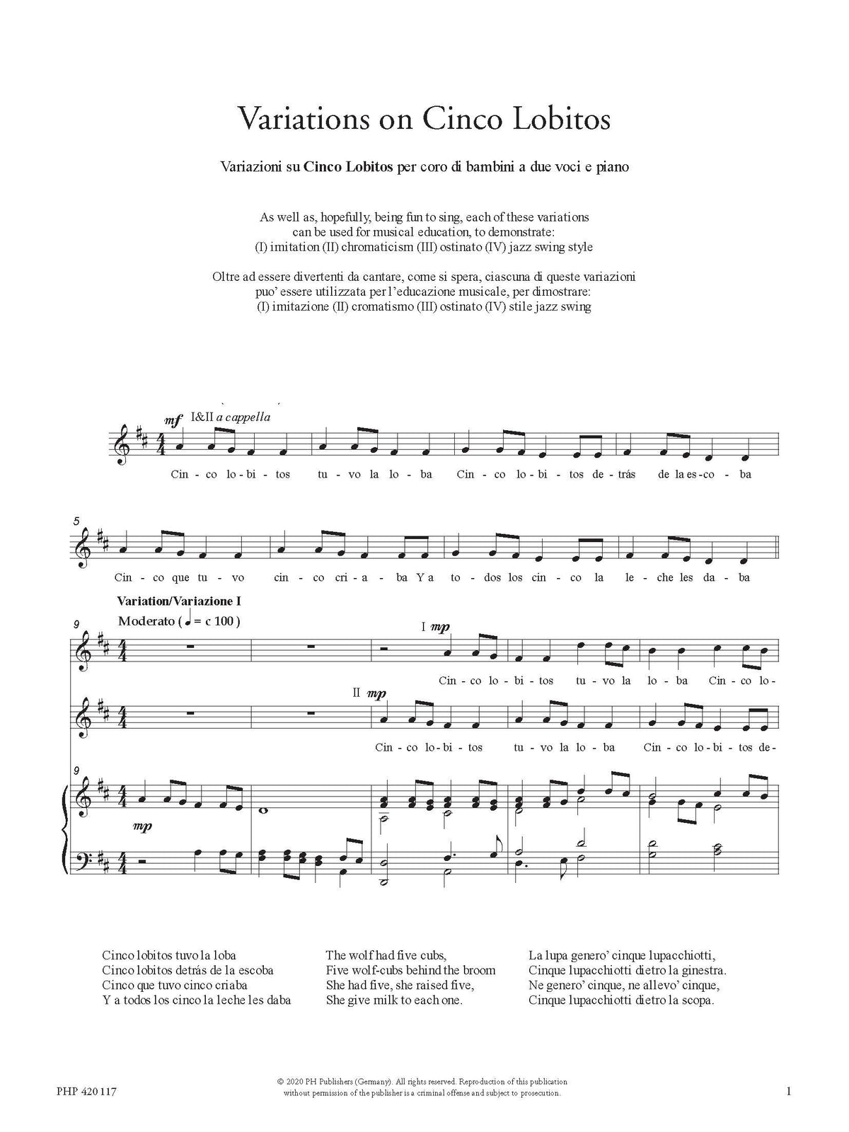 Paul Ayres: Variations on Cinco Lobitos (SSAA, zongora)