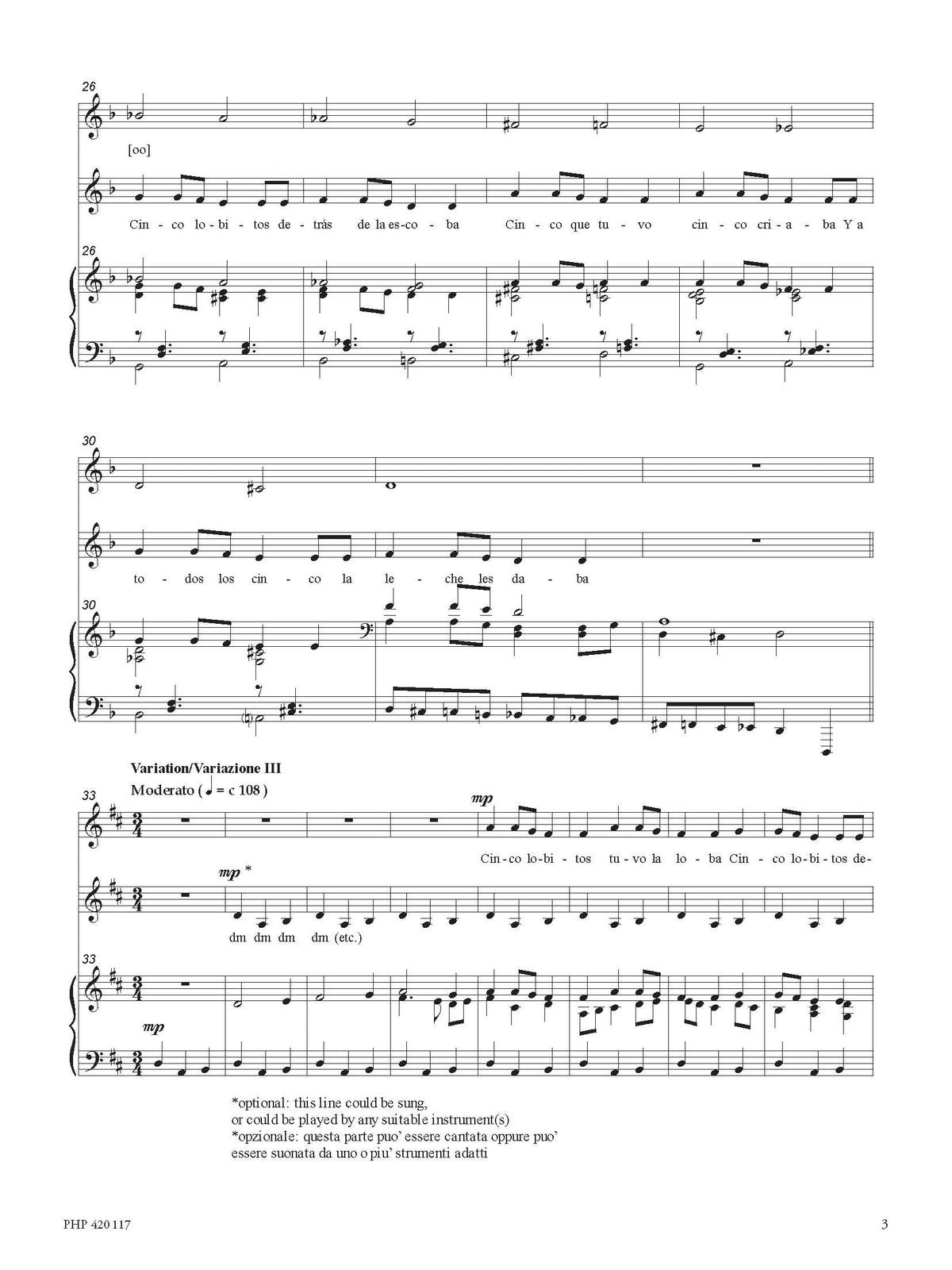 Paul Ayres: Variations on Cinco Lobitos (SSAA, zongora)