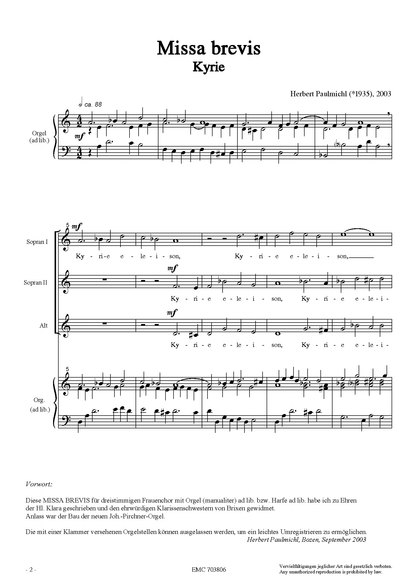 Herbert Paulmichl: Missa brevis (SATB, orgona)
