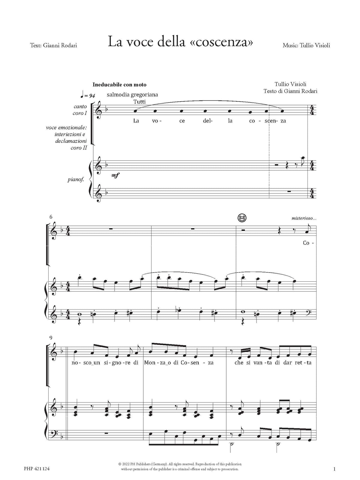 Tullio Visioli: La voce della - coscenza (SA, zongora)