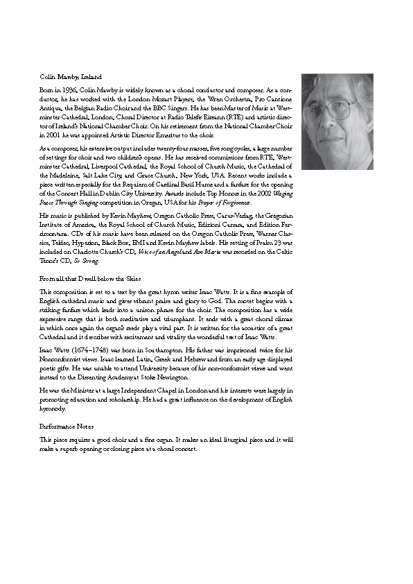 Colin Mawby: From all that Dwell below the Skies (SATB, orgona)