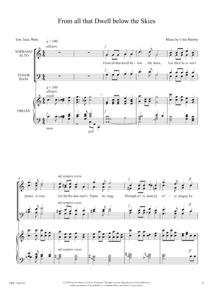 Colin Mawby: From all that Dwell below the Skies (SATB, orgona)