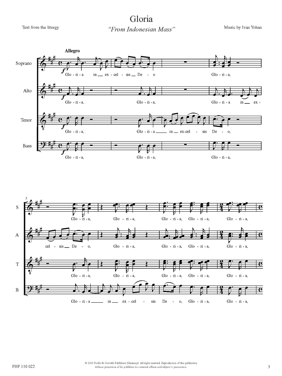 Ivan Yohan: Gloria (SATB)