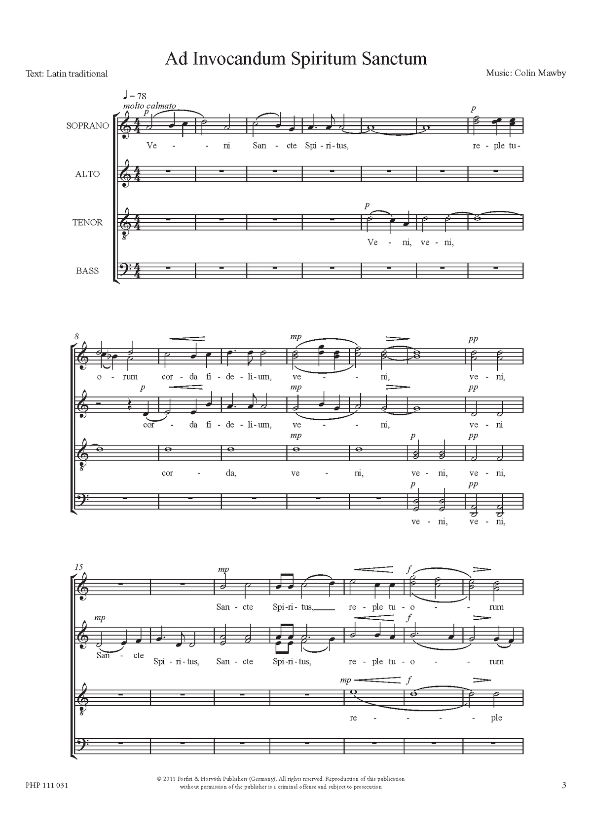 Colin Mawby: Ad Invocandum Spiritum Sanctum (SATB)