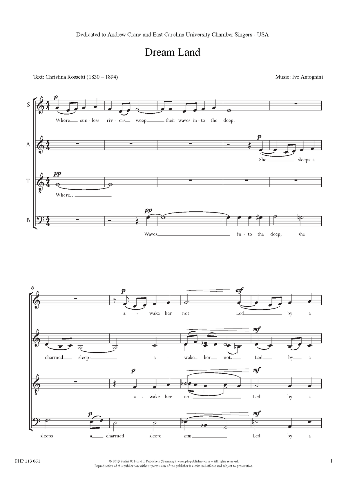 Ivo Antognini: Dream Land (SATB)