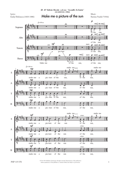 Battista Pradal: Make Me a Picture of the Sun (SATB)