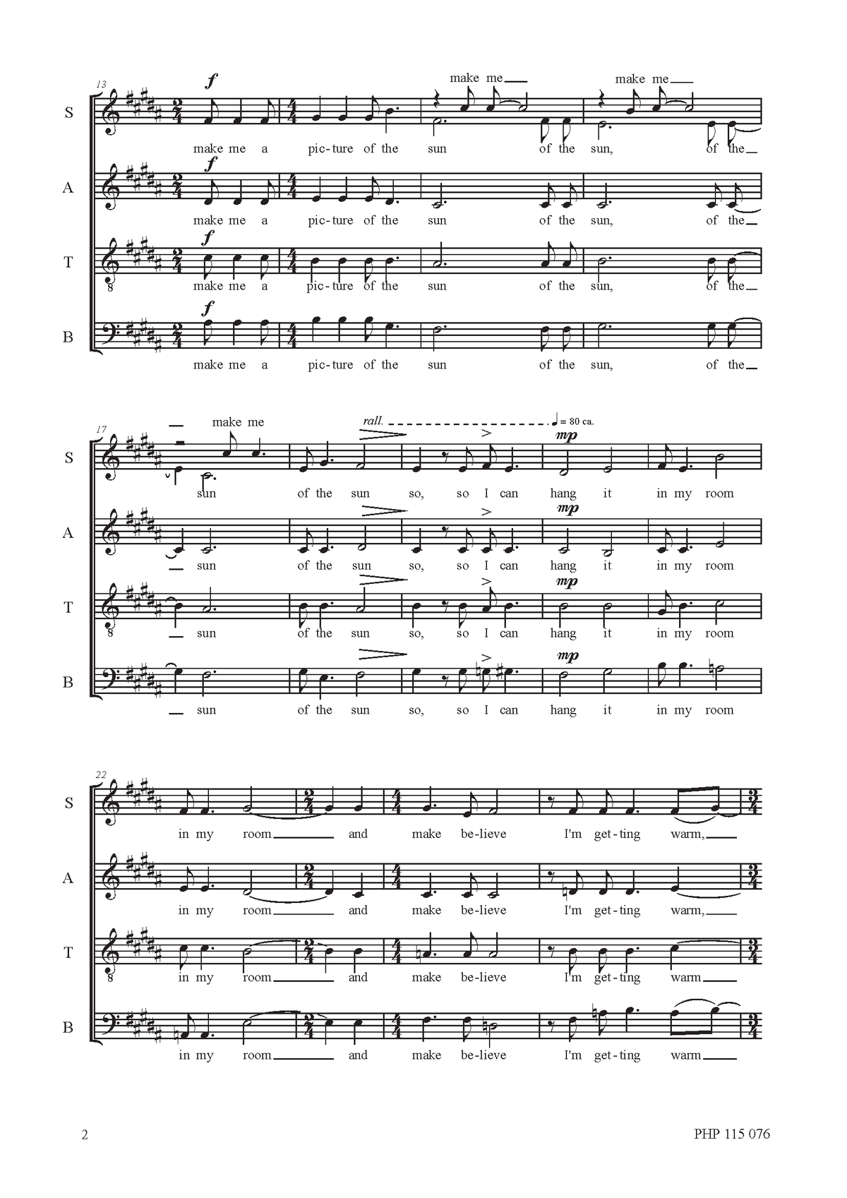 Battista Pradal: Make Me a Picture of the Sun (SATB)