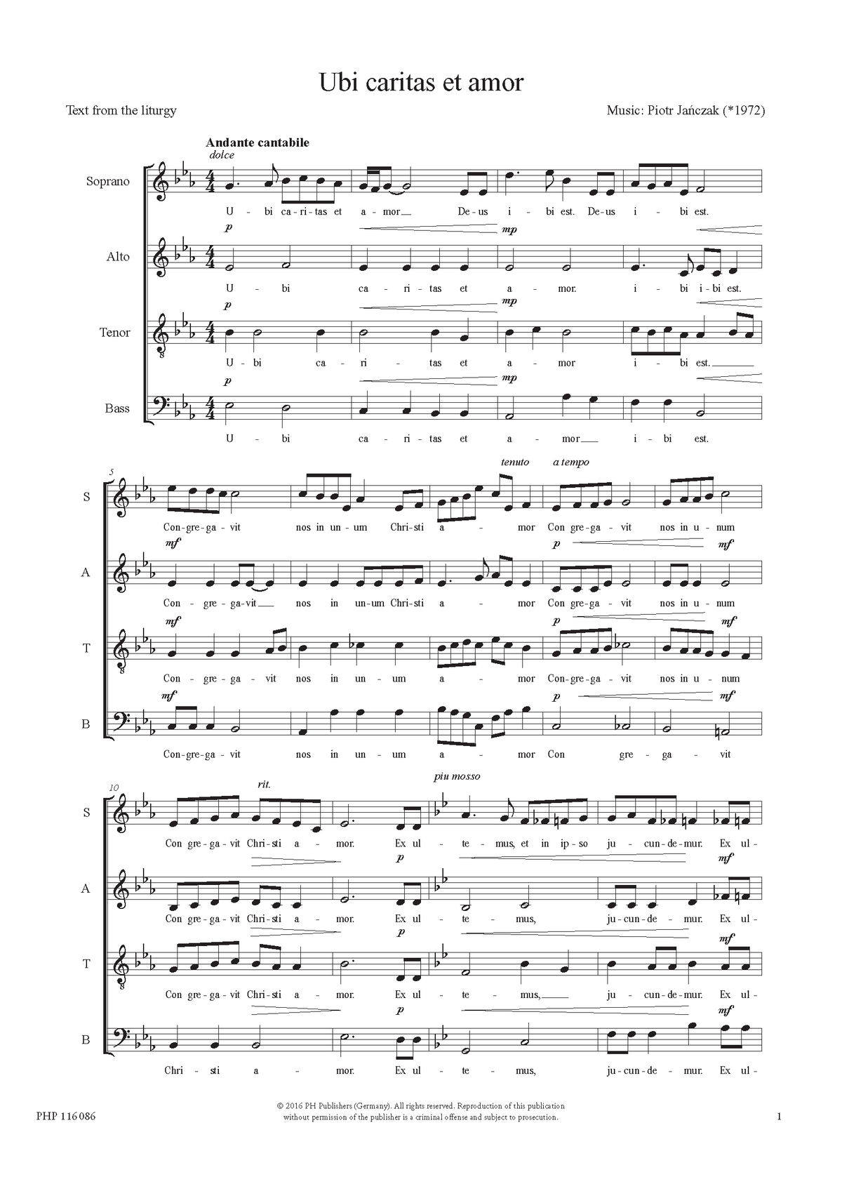 Piotr Jańczak: Ubi caritas et amor (SATB)