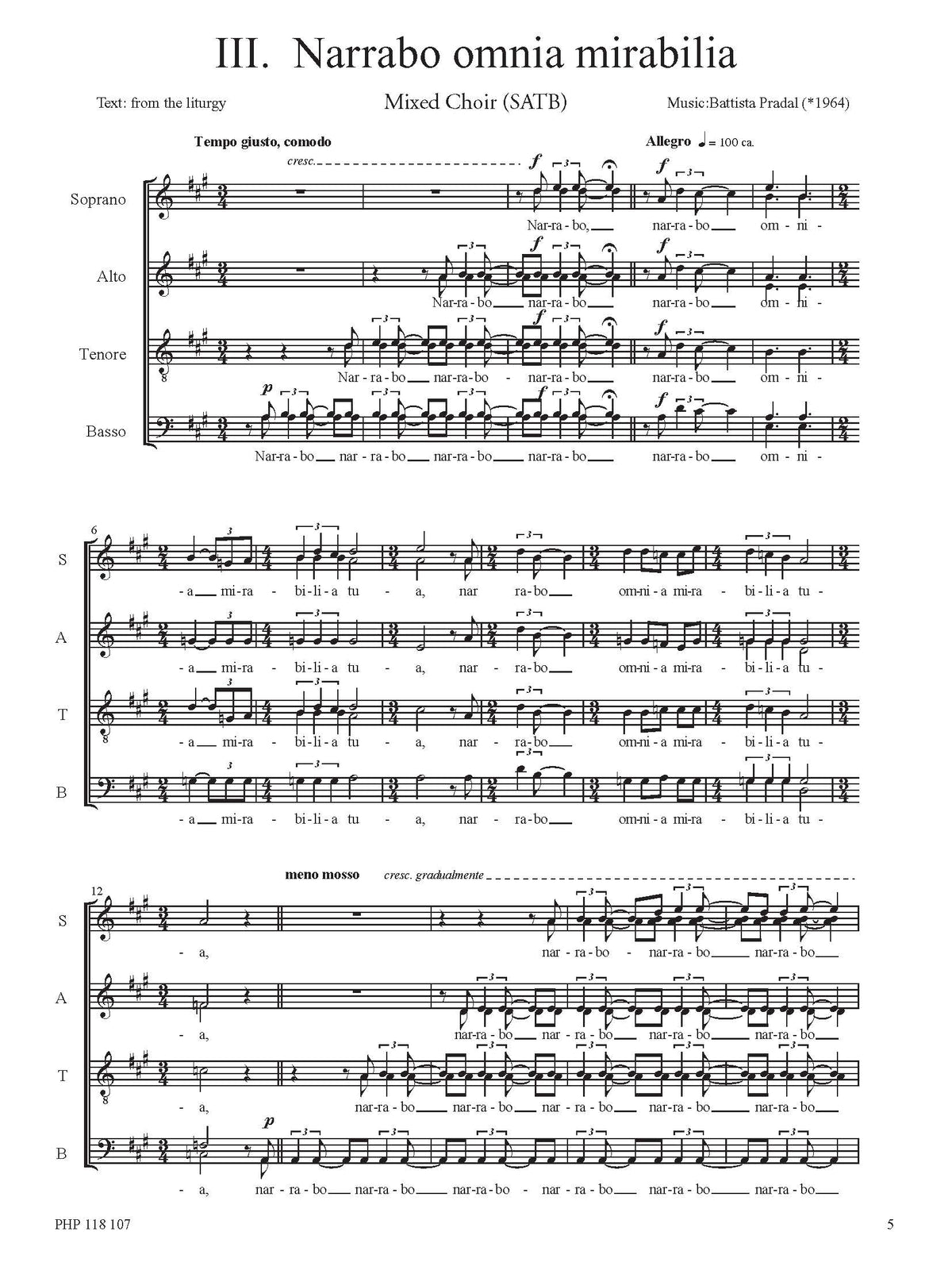 Battista Pradal: Three Sacred Pieces (SATB)