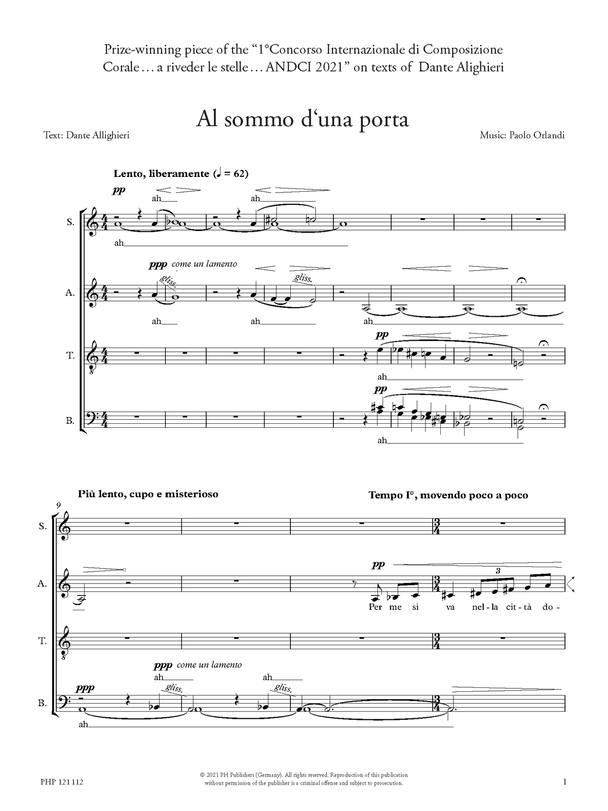 Paolo Orlandi: Al sommo d’una porta (SSAATTBB)