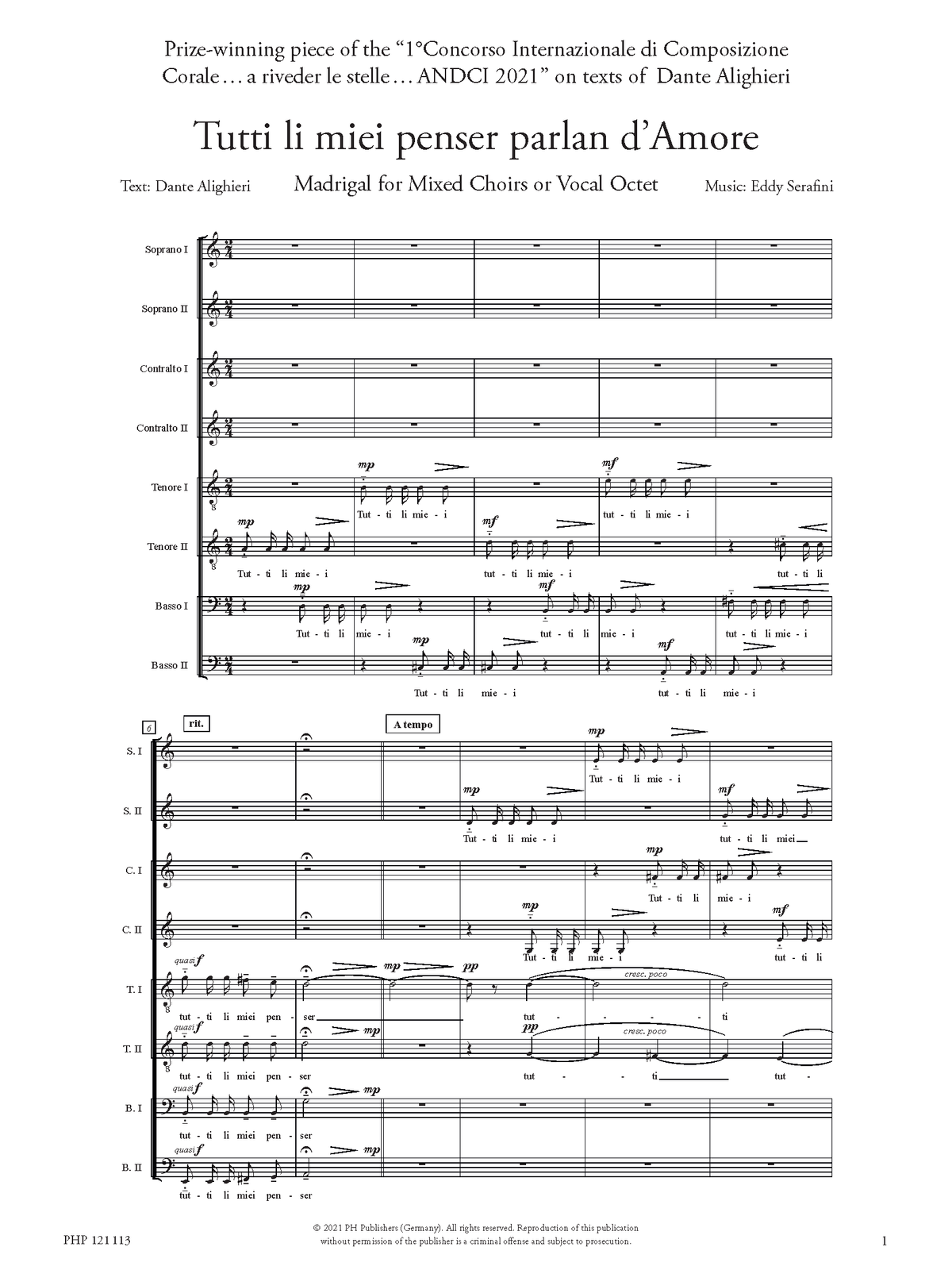 Eddy Serafini – Tutti li miei penser parlan d’Amore (SATB)