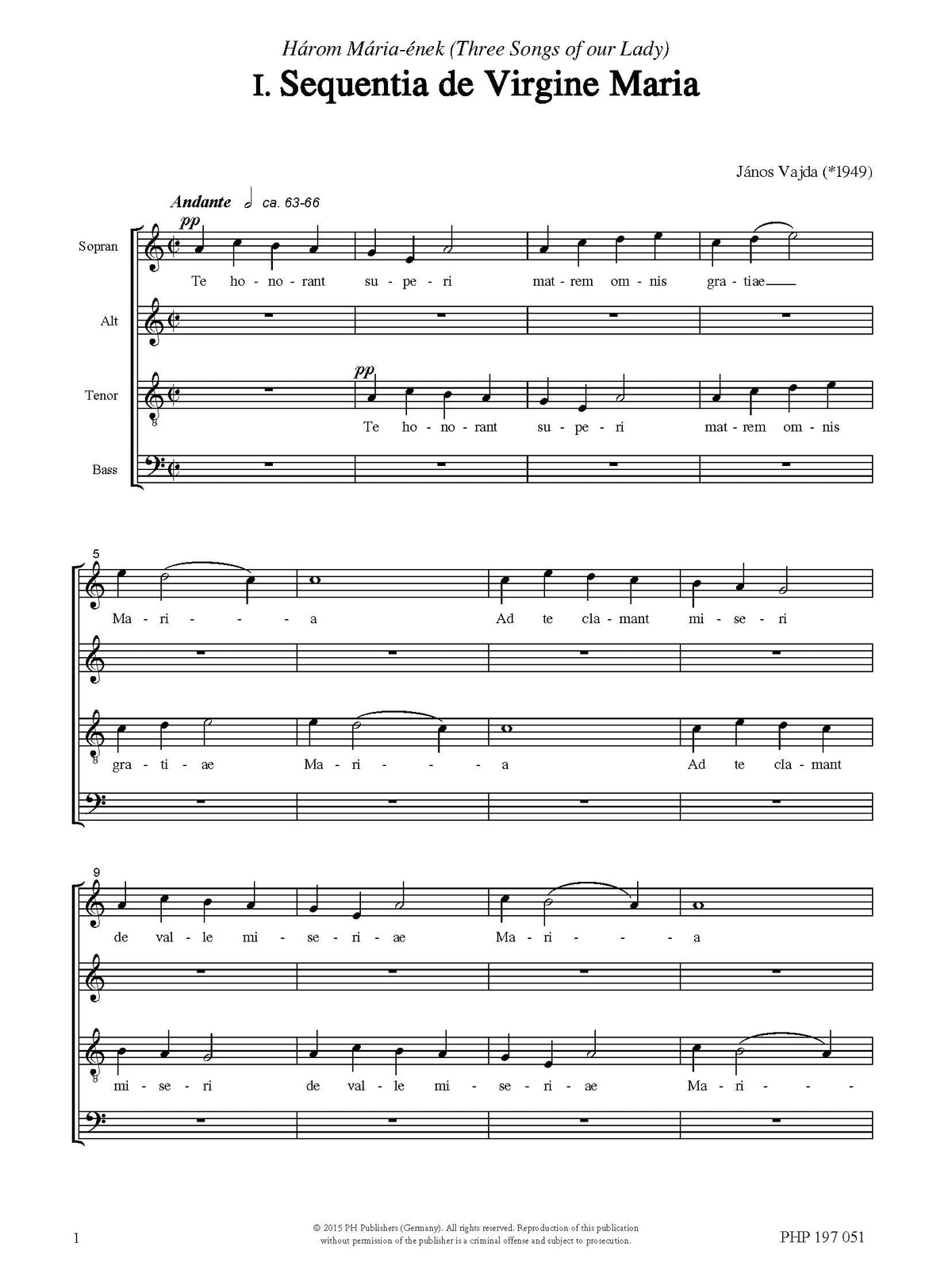 János Vajda: Three Songs of our Lady (SATB)