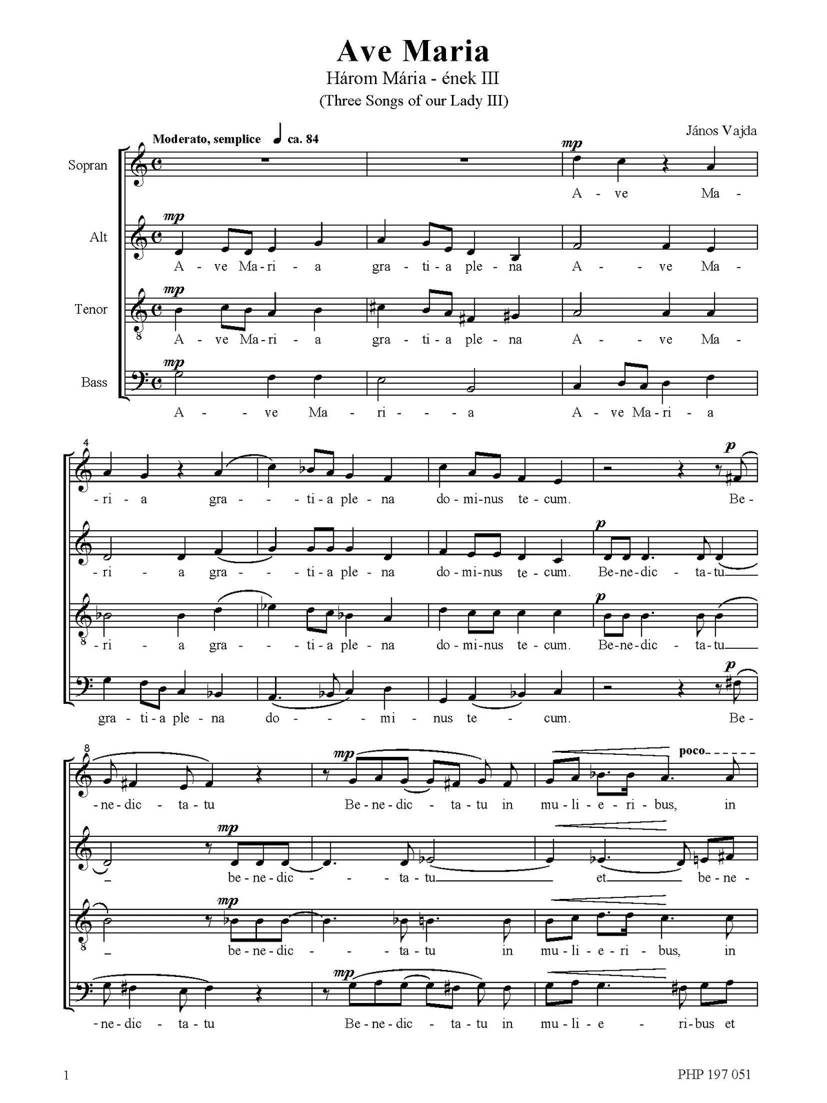 János Vajda: Three Songs of our Lady (SATB)
