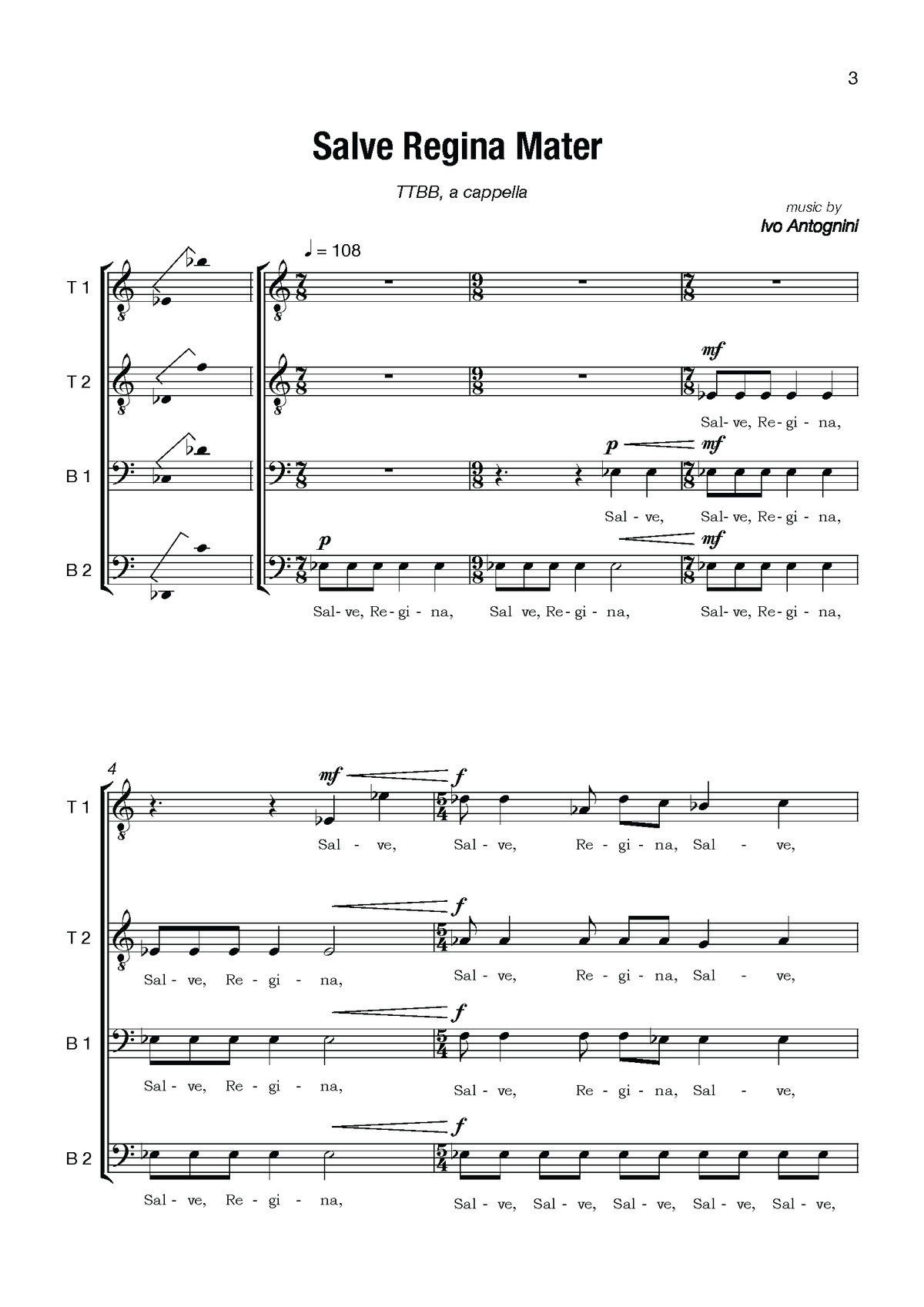 Ivo Antognini: Salve Regina Mater (TTBB)