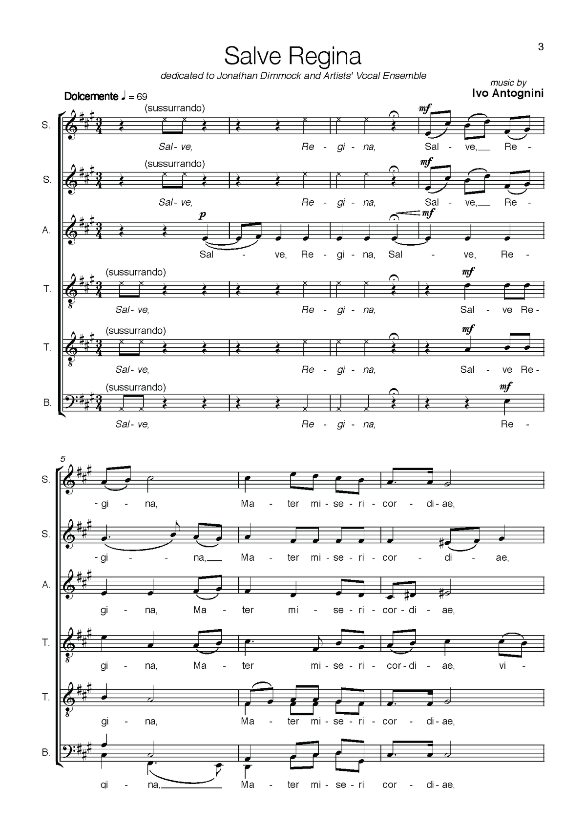 Ivo Antognini: Salve Regina (SSATTB)