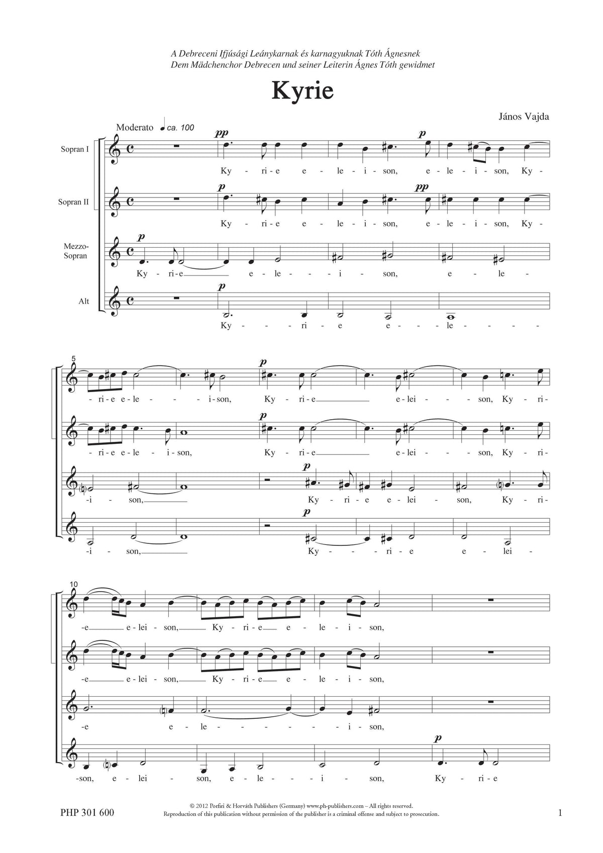 János Vajda – Missa in D (SSSAA)