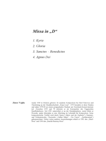 János Vajda – Missa in D (SSSAA)