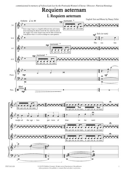 Nancy Telfer: Requiem aeternam (SSAA, zongora, ütőshangszer)