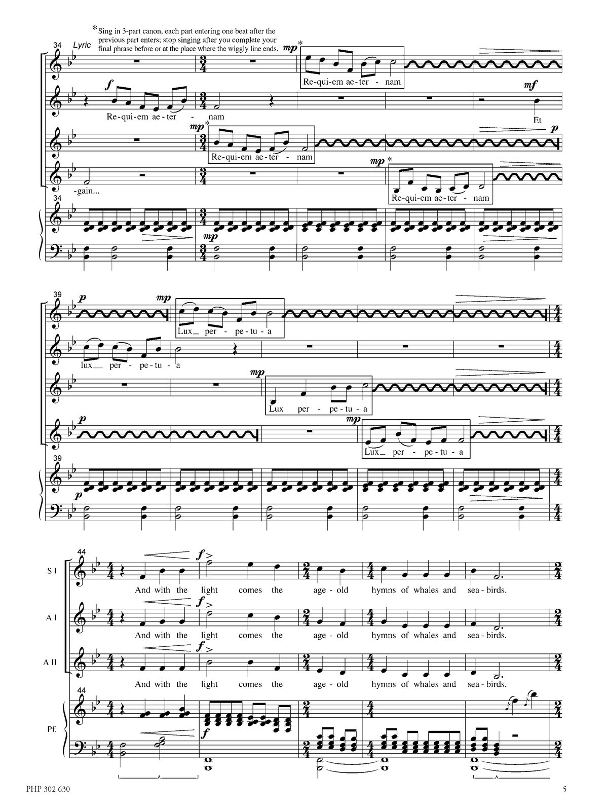 Nancy Telfer: Requiem aeternam (SSAA, zongora, ütőshangszer)