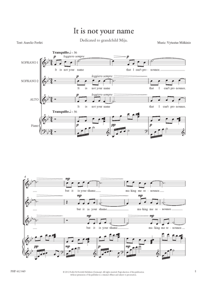 Vytautas Miškinis: Child Heart (SSA, zongora)